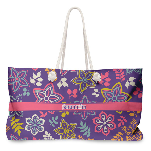 Custom Simple Floral Large Tote Bag with Rope Handles (Personalized)
