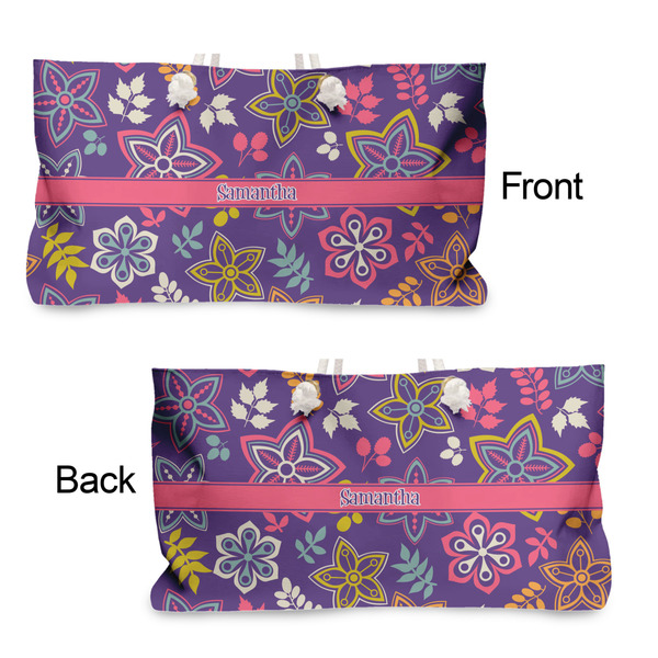 Simple Floral Large Rope Tote - From & Back View