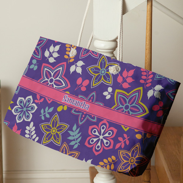 Simple Floral Large Rope Tote - Life Style