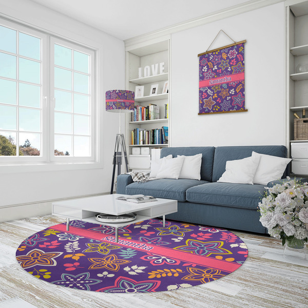 Simple Floral Round Area Rug - IN CONTEXT