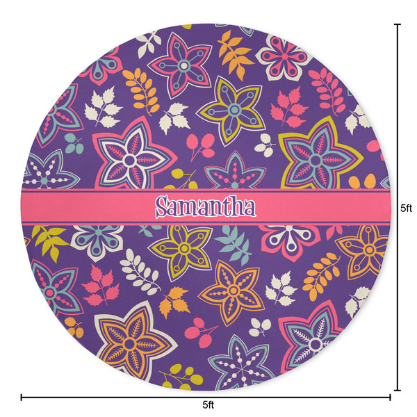 Simple Floral Round Area Rug - Size