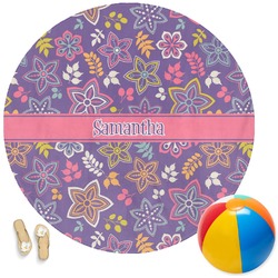 Simple Floral Round Beach Towel (Personalized)