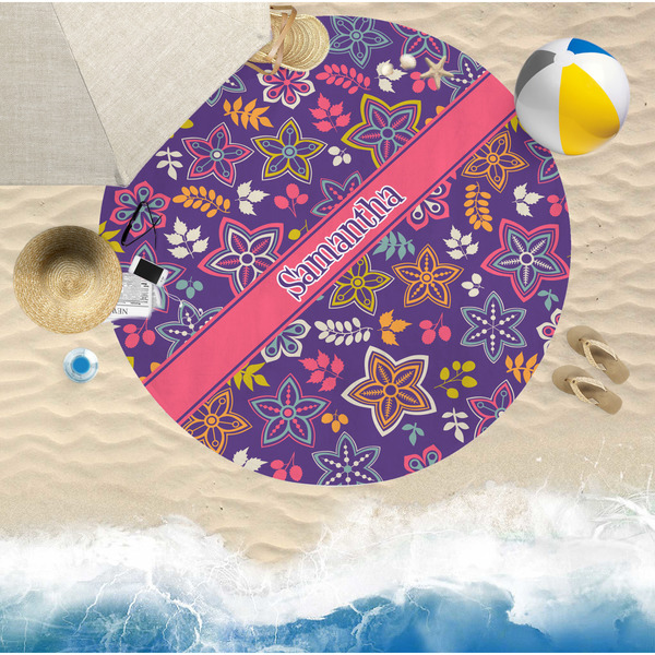 Simple Floral Round Beach Towel Lifestyle