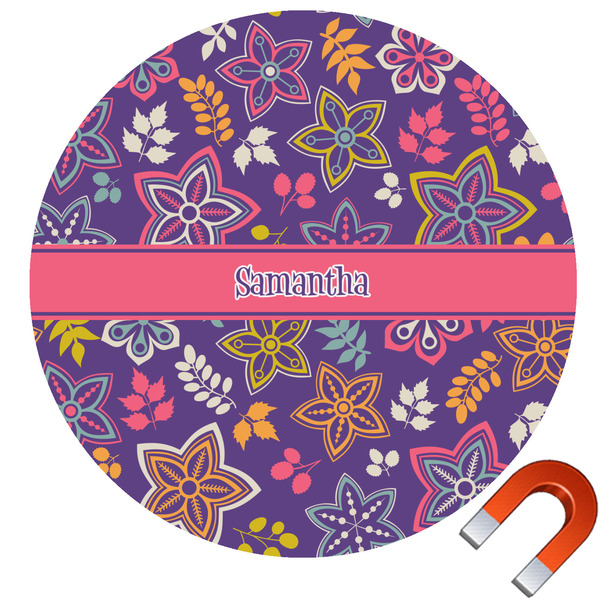 Custom Simple Floral Round Car Magnet - 6" (Personalized)