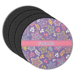 Simple Floral Round Rubber Backed Coasters - Set of 4 (Personalized)