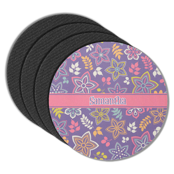 Custom Simple Floral Round Rubber Backed Coasters - Set of 4 (Personalized)