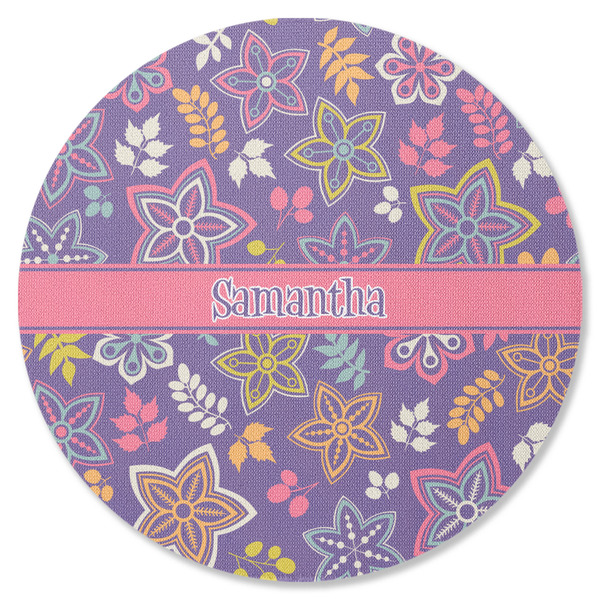 Simple Floral Round Coaster Rubber Back - Single