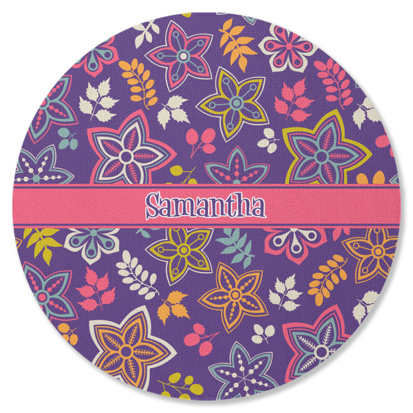 Custom Simple Floral Round Rubber Backed Coaster (Personalized)