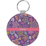 Simple Floral Round Plastic Keychain (Personalized)