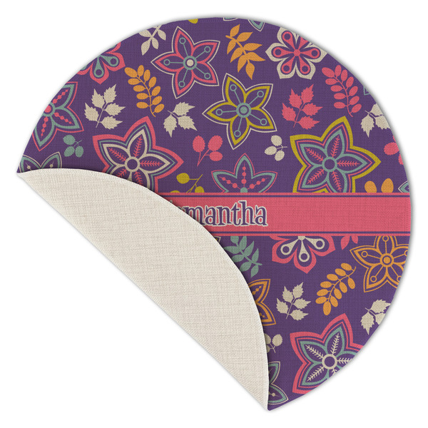 Simple Floral Round Linen Placemats - Front (folded corner single sided)
