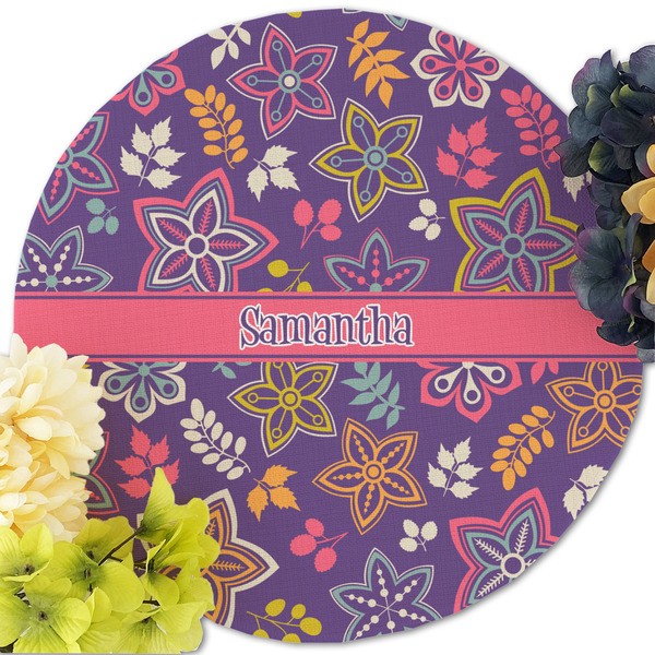 Simple Floral Round Linen Placemats - Front (w flowers)