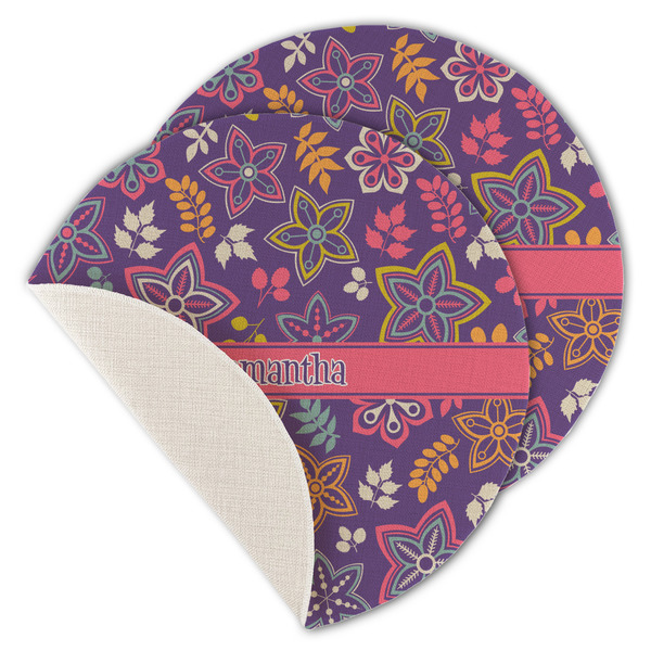 Custom Simple Floral Round Linen Placemat - Single Sided - Set of 4 (Personalized)