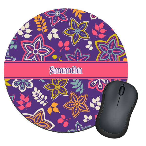 Custom Simple Floral Round Mouse Pad (Personalized)