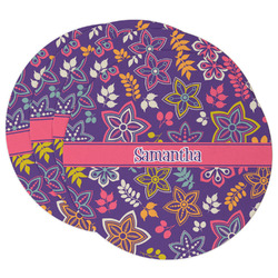 Simple Floral Round Paper Coasters w/ Name or Text