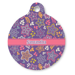 Simple Floral Round Pet ID Tag (Personalized)