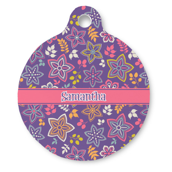 Custom Simple Floral Round Pet ID Tag - Large (Personalized)