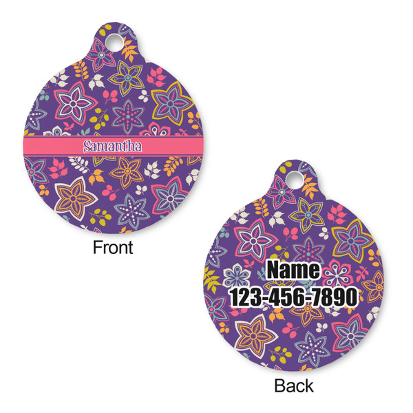 Simple Floral Round Pet Tag - Front & Back