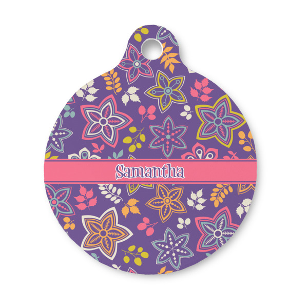 Custom Simple Floral Round Pet ID Tag - Small (Personalized)