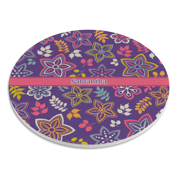 Simple Floral Round Stone Trivet - Angle View