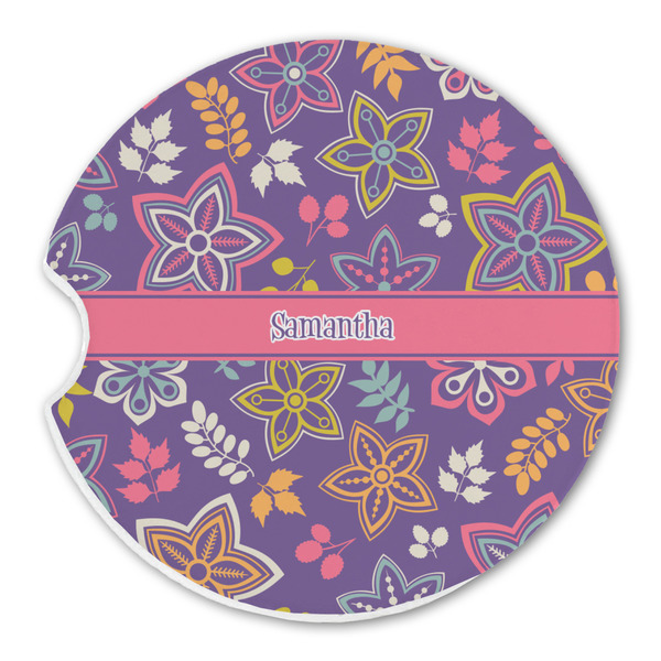 Custom Simple Floral Sandstone Car Coaster - Single (Personalized)