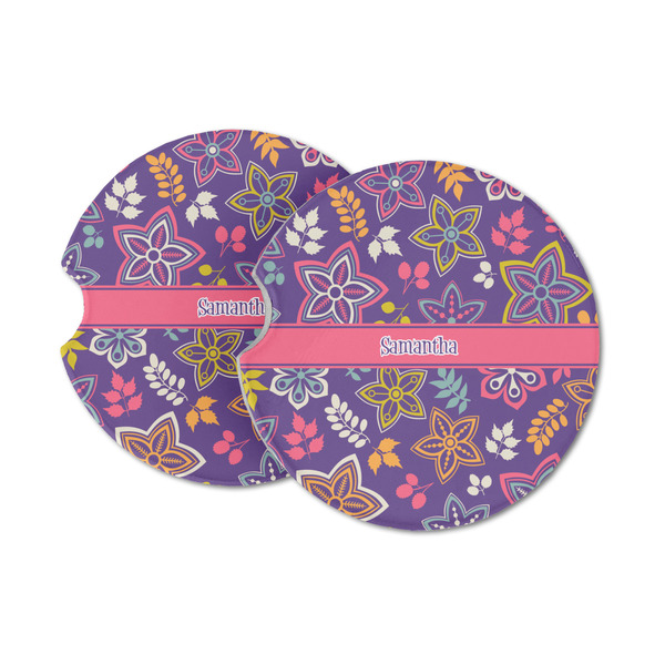 Custom Simple Floral Sandstone Car Coasters (Personalized)