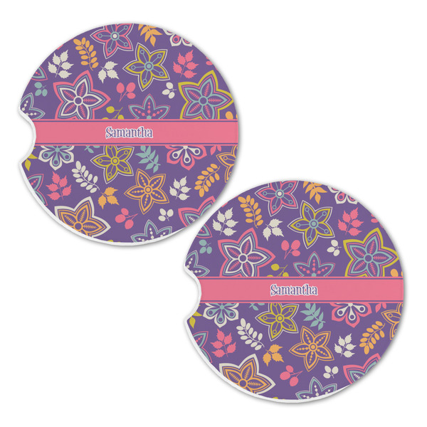 Simple Floral Sandstone Car Coasters - Set of 2