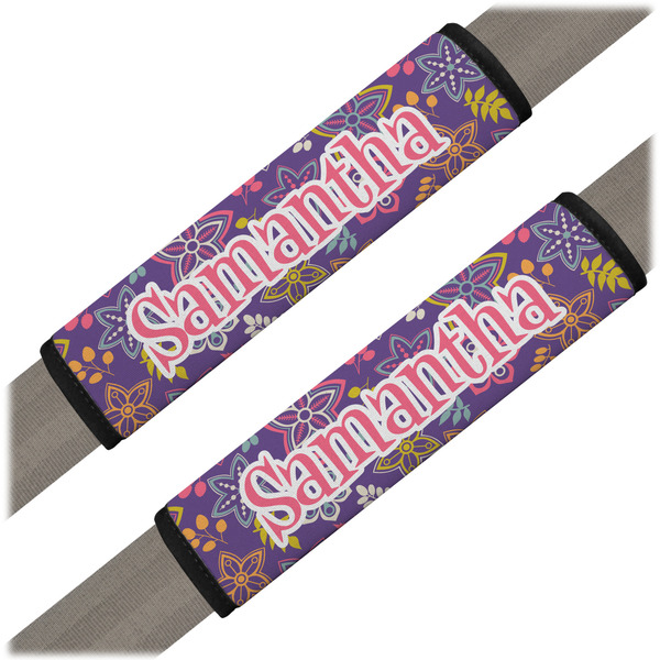 Custom Simple Floral Seat Belt Covers (Set of 2) (Personalized)
