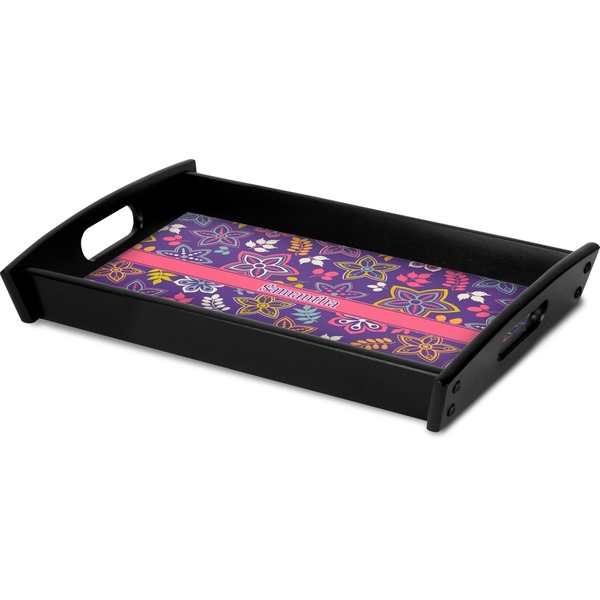 Simple Floral Serving Tray Black - Corner