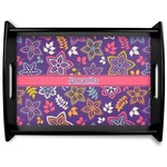 Simple Floral Black Wooden Tray - Large (Personalized)