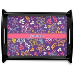 Simple Floral Black Wooden Tray - Large (Personalized)