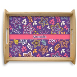 Simple Floral Natural Wooden Tray - Large (Personalized)