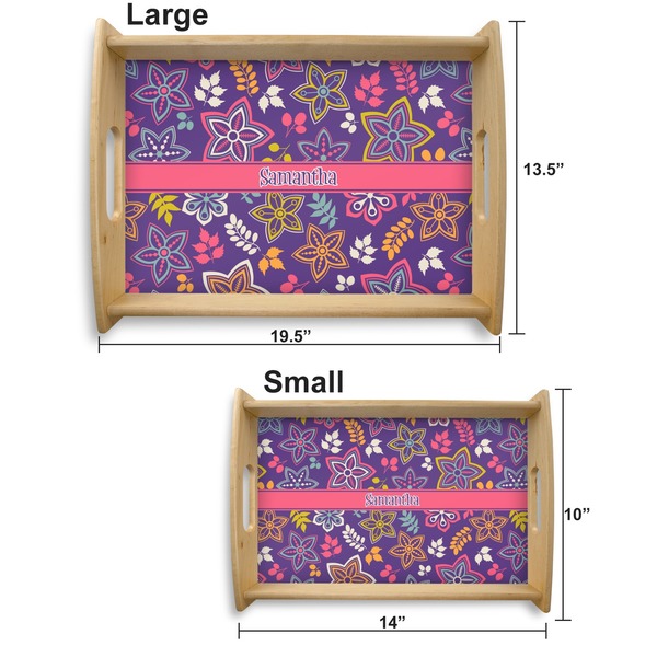 Simple Floral Serving Tray Wood Sizes