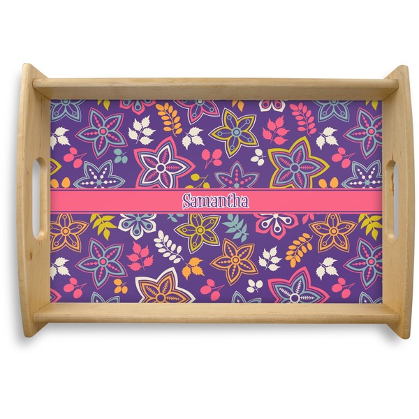 Custom Simple Floral Natural Wooden Tray - Small (Personalized)