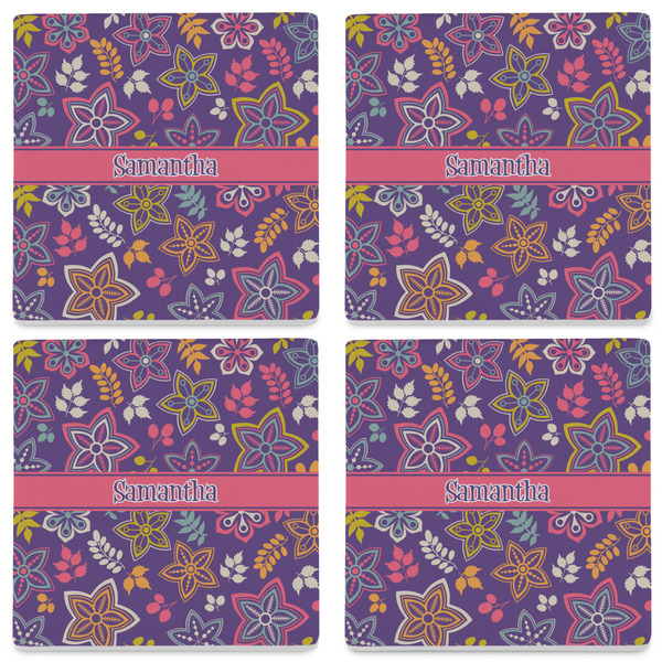 Simple Floral Set of 4 Sandstone Coasters - See All 4 View