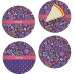 Simple Floral Set of 4 Glass Appetizer / Dessert Plate 8" (Personalized)