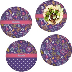 Simple Floral Set of 4 Glass Lunch / Dinner Plate 10" (Personalized)