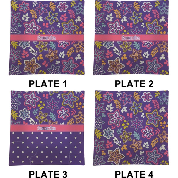 Simple Floral Set of Square Dinner Plates (Approval)