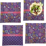 Simple Floral Set of 4 Glass Square Lunch / Dinner Plate 9.5" (Personalized)