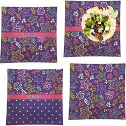 Simple Floral Set of 4 Glass Square Lunch / Dinner Plate 9.5" (Personalized)