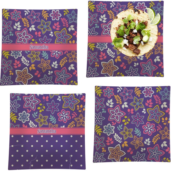 Simple Floral Set of Square Dinner Plates