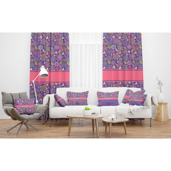 Simple Floral Sheer and Custom Curtains in Room with Matching Pillows