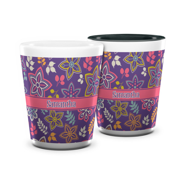 Custom Simple Floral Ceramic Shot Glass - 1.5 oz (Personalized)