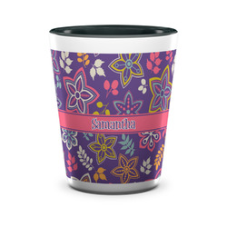 Simple Floral Ceramic Shot Glass - 1.5 oz - Two Tone - Single (Personalized)