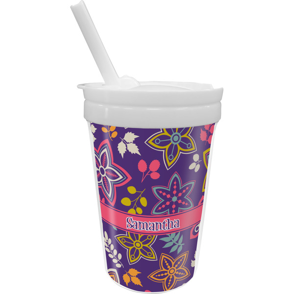 Custom Simple Floral Sippy Cup with Straw (Personalized)