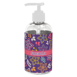 Simple Floral Plastic Soap / Lotion Dispenser (8 oz - Small - White) (Personalized)