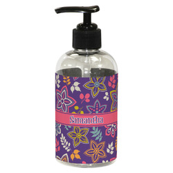 Simple Floral Plastic Soap / Lotion Dispenser (8 oz - Small - Black) (Personalized)