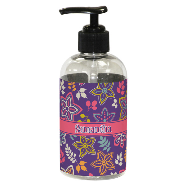 Custom Simple Floral Plastic Soap / Lotion Dispenser (8 oz - Small - Black) (Personalized)