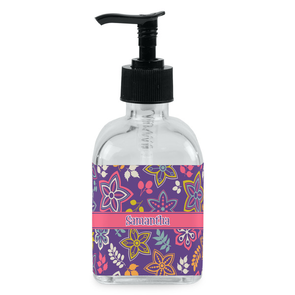 Custom Simple Floral Glass Soap & Lotion Bottle - Single Bottle (Personalized)
