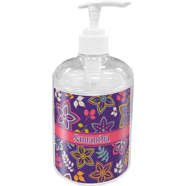 Custom Simple Floral Acrylic Soap & Lotion Bottle (Personalized)