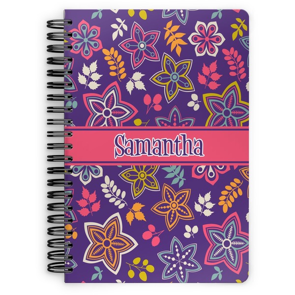 Custom Simple Floral Spiral Notebook - 7x10 w/ Name or Text